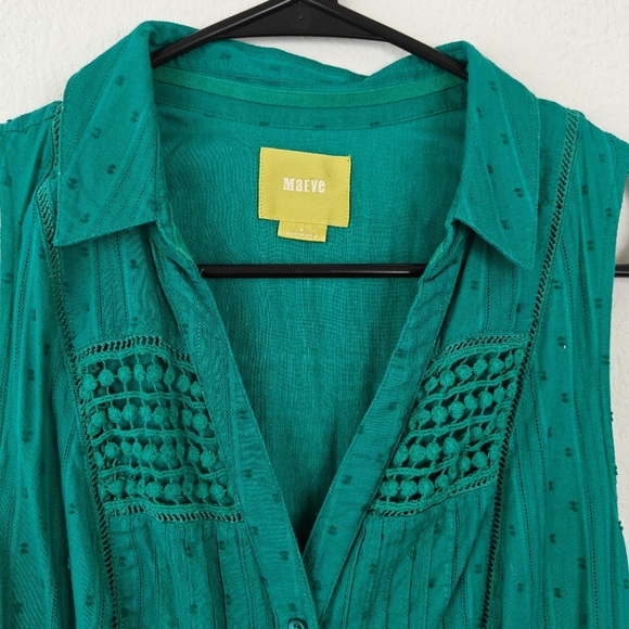 Anthropologie Maeve Swiss Dot Lace Crochet Shirt Dress Sleeveless Button Up Sz 6 - Picture 7 of 12